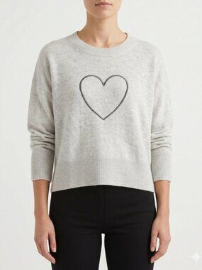 White Label The White Company Gray Cashmere Blend Sweater Heart Embroidery XL